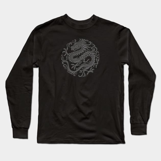 Traditional Dark Chinese Dragon Circle Long Sleeve T-Shirt by jeffbartels